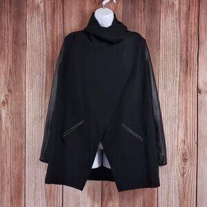 Spanx Womens Small Drape Front Jacket Very Black Convertible Faux Leather 50176R